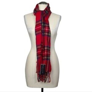 NWT Steve Madden Muffler Red Plaid Acrylic Scarf Made In Italy